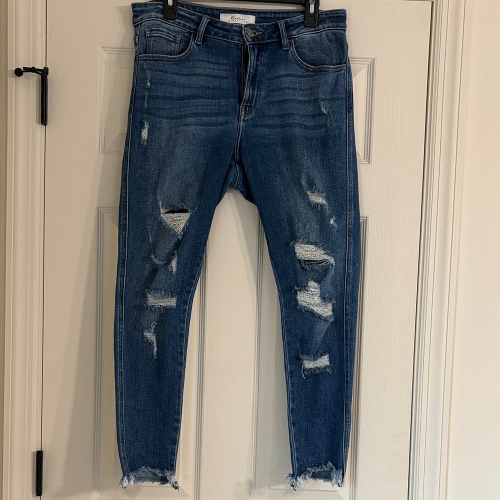 KanCan Ripped Ankle Jeans in Dark Blue